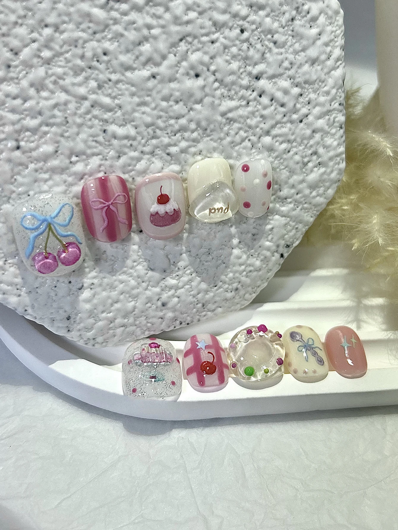 10PCS Summer Press-On Nails – Sweet Ice Cream & Donut Design, Clear Jelly, Removable